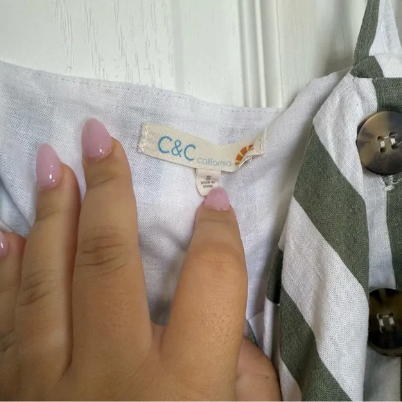 C&C California Olive and White Striped Jumpsuit - Picture 3 of 7
